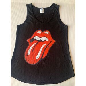 The Rolling Stones Classic Tongue Black Woman's Scoop Neck Sleeveless Tank Top